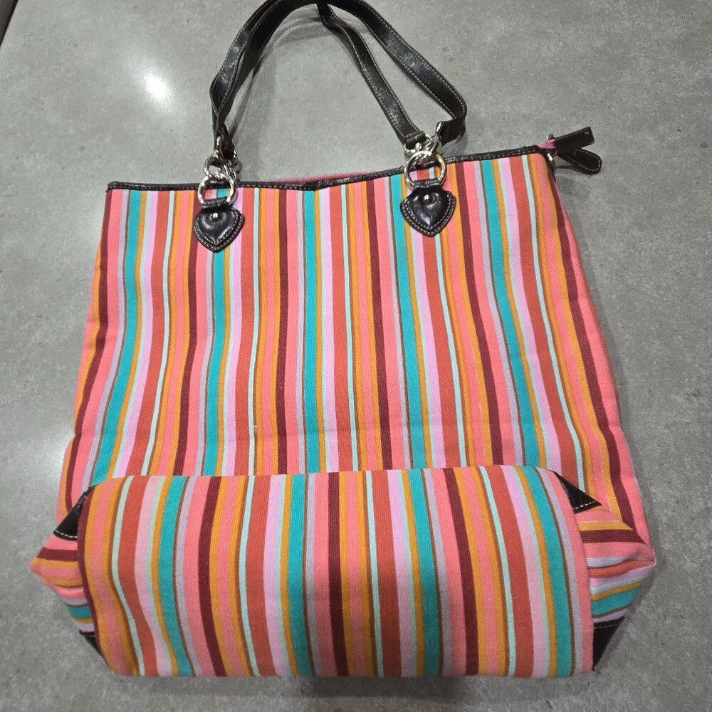 EUROLINE Women's Multi-Colors Stripe Tote Bag w/Faux Leather Trim - Size Large